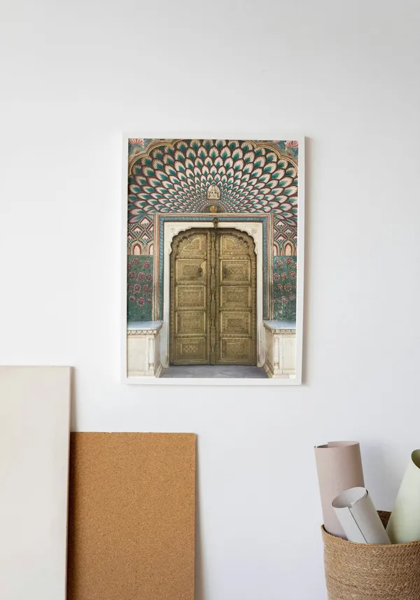 White_Framed_Peacock_Gate_Fibre_Art_|_For_Home_&_Office_Decor