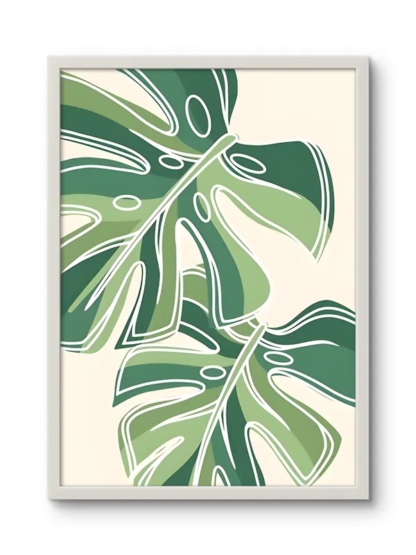 White_Framed_Big_Monstera_Leaves_Fibre_Art_|_For_Home_&_Office_Decor