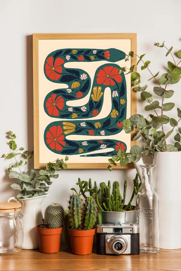 Wooden_Framed_Printed_Snake_Fibre_Art_|_For_Home_&_Office_Decor