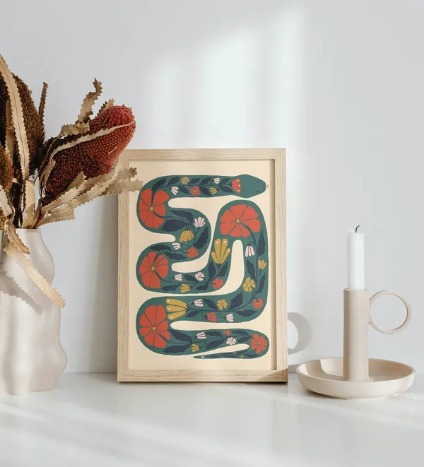 Wooden_Framed_Printed_Snake_Fibre_Art_|_For_Home_&_Office_Decor
