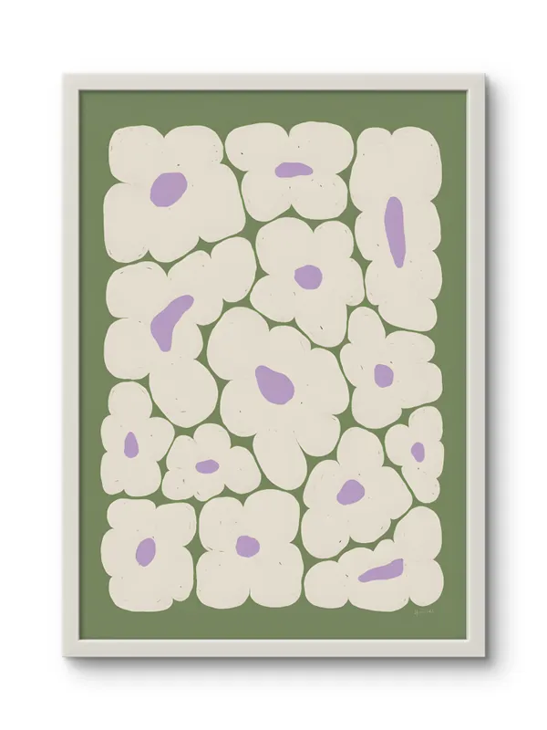 White_Framed_Green_Flower_Cloud_Fibre_Art_|_For_Home_&_Office_Decor