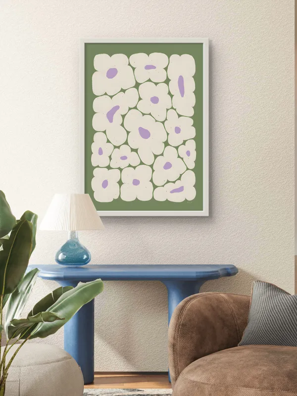 White_Framed_Green_Flower_Cloud_Fibre_Art_|_For_Home_&_Office_Decor