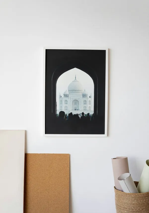 White_Framed_Taj_Mahal_Through_Window_Fibre_Art_|_For_Home_&_Office_Decor