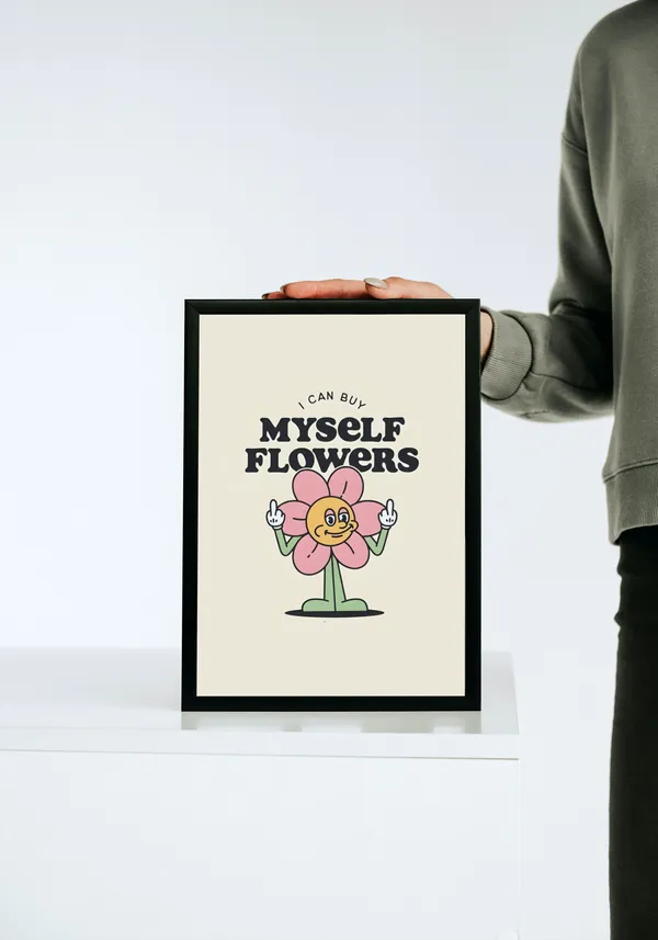 Black_Framed_I_Can_Buy_Flowers_Fibre_Art_|_For_Home_&_Office_Decor