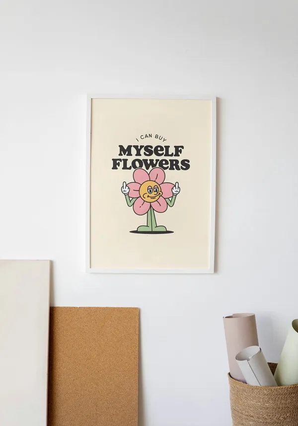 White_Framed_I_Can_Buy_Flowers_Fibre_Art_|_For_Home_&_Office_Decor