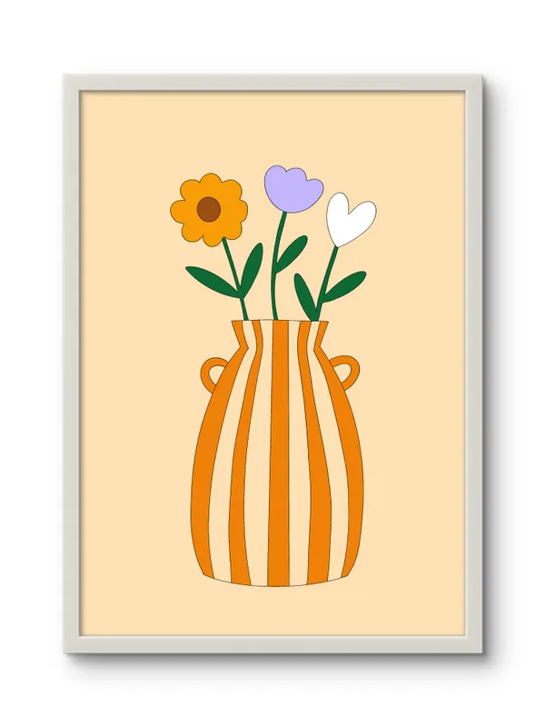 White_Framed_Pink_Flower_Pot_Fibre_Art_|_For_Home_&_Office_Decor