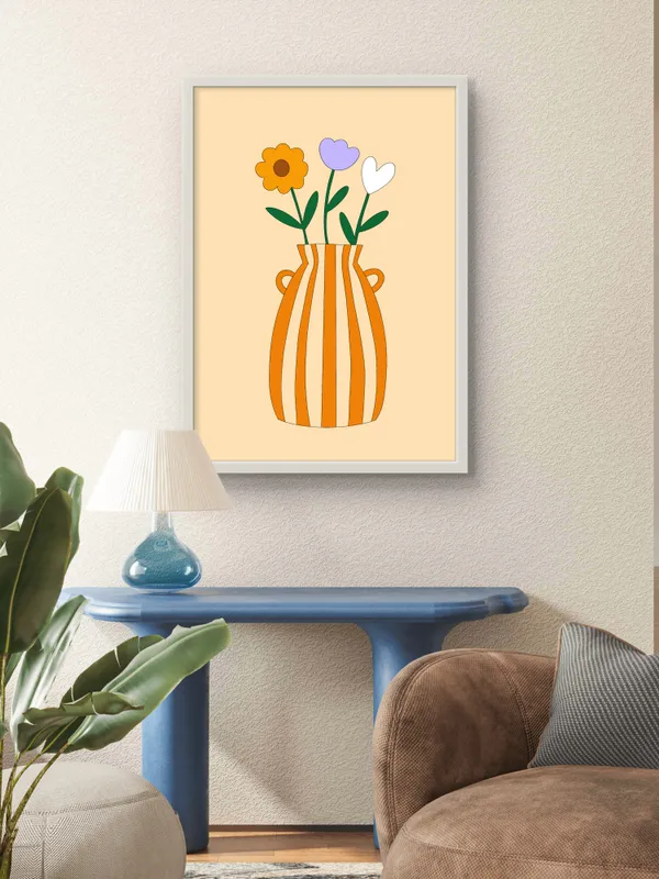 White_Framed_Pink_Flower_Pot_Fibre_Art_|_For_Home_&_Office_Decor