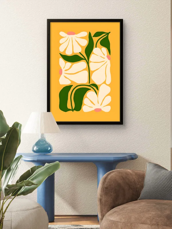 Black_Framed_White_Leaves_Fibre_Art_|_For_Home_&_Office_Decor