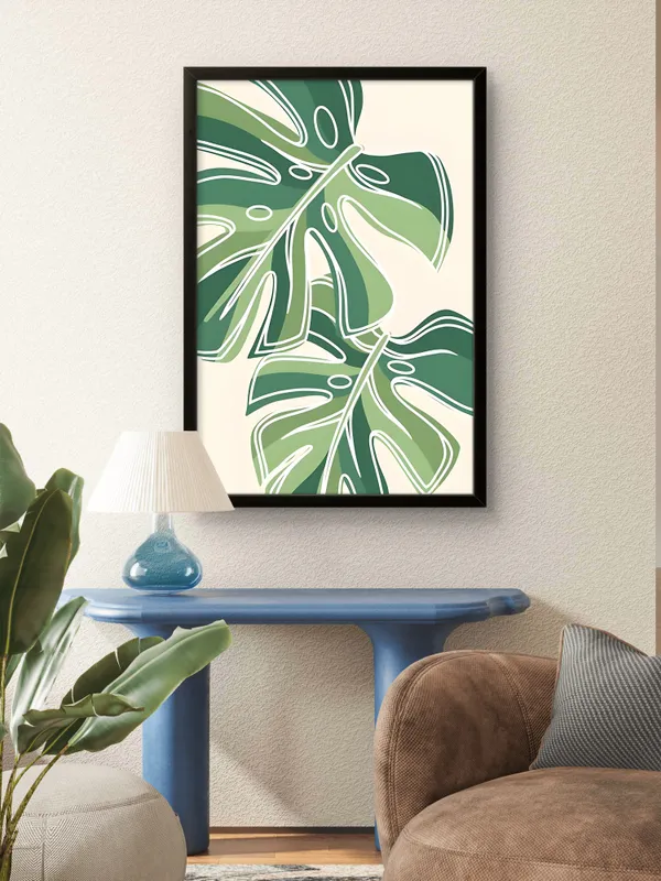 Black_Framed_Big_Monstera_Leaves_Fibre_Art_|_For_Home_&_Office_Decor