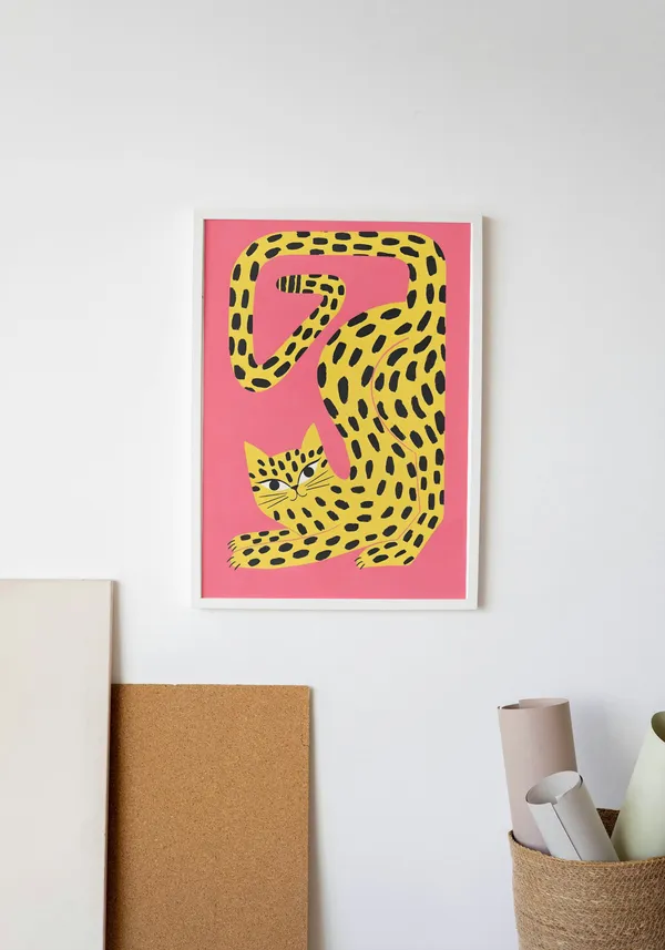 White_Framed_Pink_Leopard_Fibre_Art_|_For_Home_&_Office_Decor