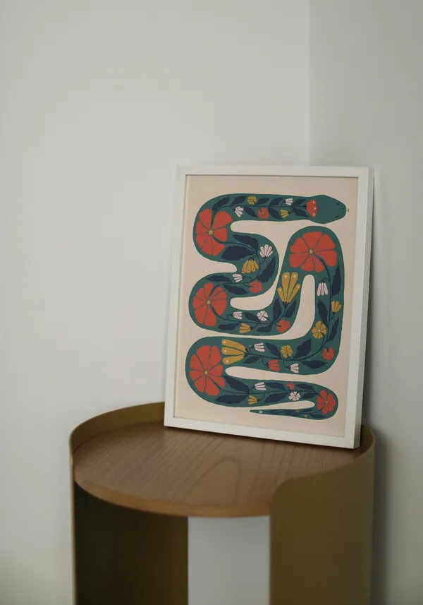 White_Framed_Printed_Snake_Fibre_Art_|_For_Home_&_Office_Decor