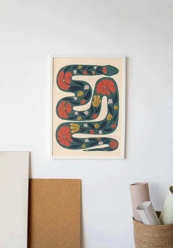 White_Framed_Printed_Snake_Fibre_Art_|_For_Home_&_Office_Decor