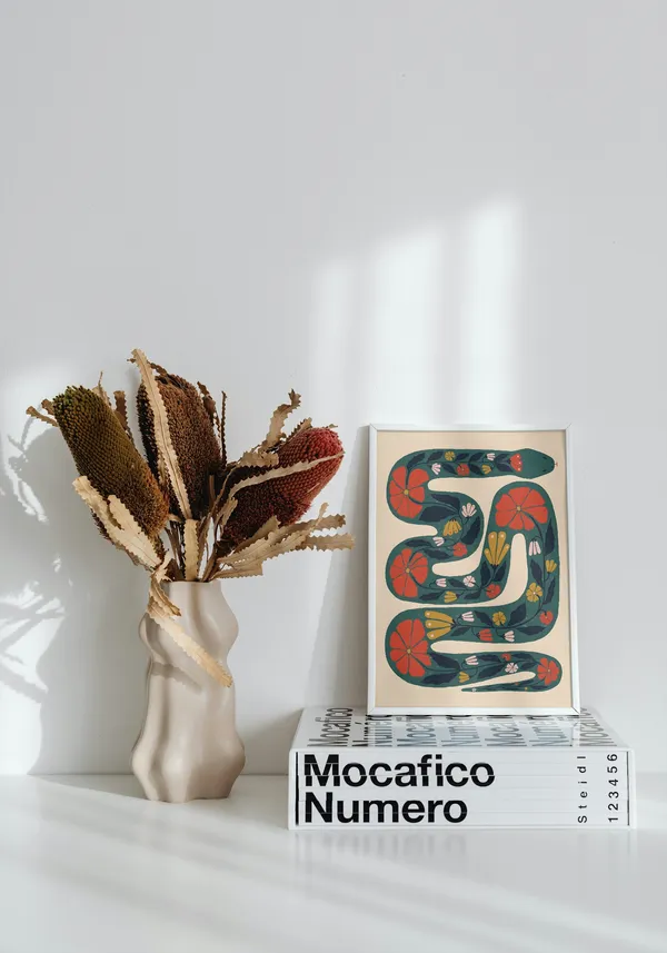 White_Framed_Printed_Snake_Fibre_Art_|_For_Home_&_Office_Decor