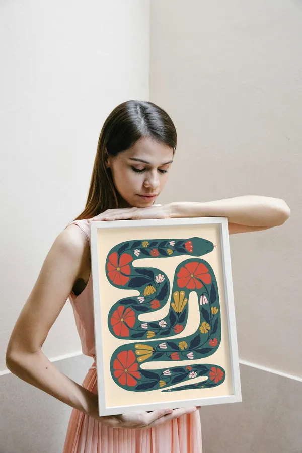 White_Framed_Printed_Snake_Fibre_Art_|_For_Home_&_Office_Decor
