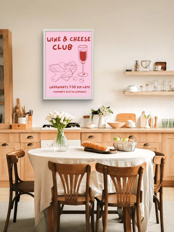 White_Framed_Wine_&_Cheese_Club_Fibre_Art_|_For_Home_&_Office_Decor