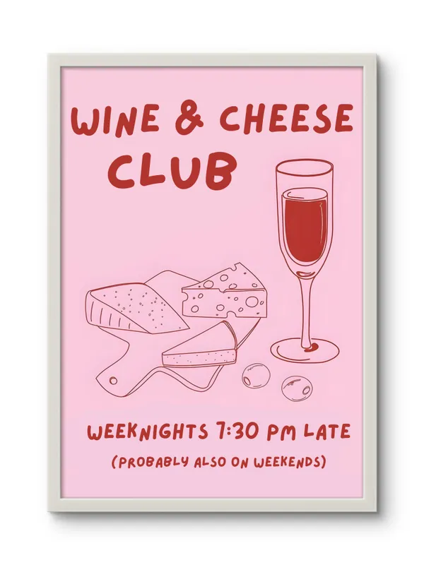 White_Framed_Wine_&_Cheese_Club_Fibre_Art_|_For_Home_&_Office_Decor