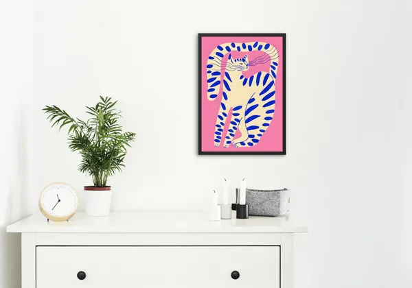 Black_Framed_Pink_Attitute_Cat_Fibre_Art_|_For_Home_&_Office_Decor