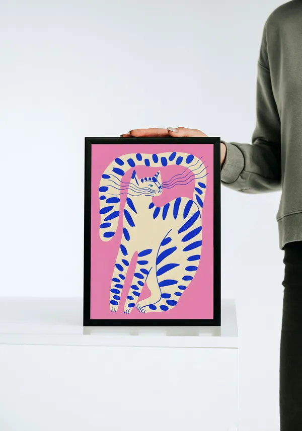 Black_Framed_Pink_Attitute_Cat_Fibre_Art_|_For_Home_&_Office_Decor