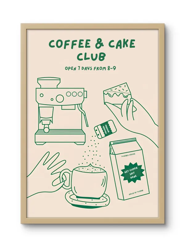 Wooden_Framed_Coffee_And_Cake_Club_Fibre_Art_|__For_Home_&_Office_Decor