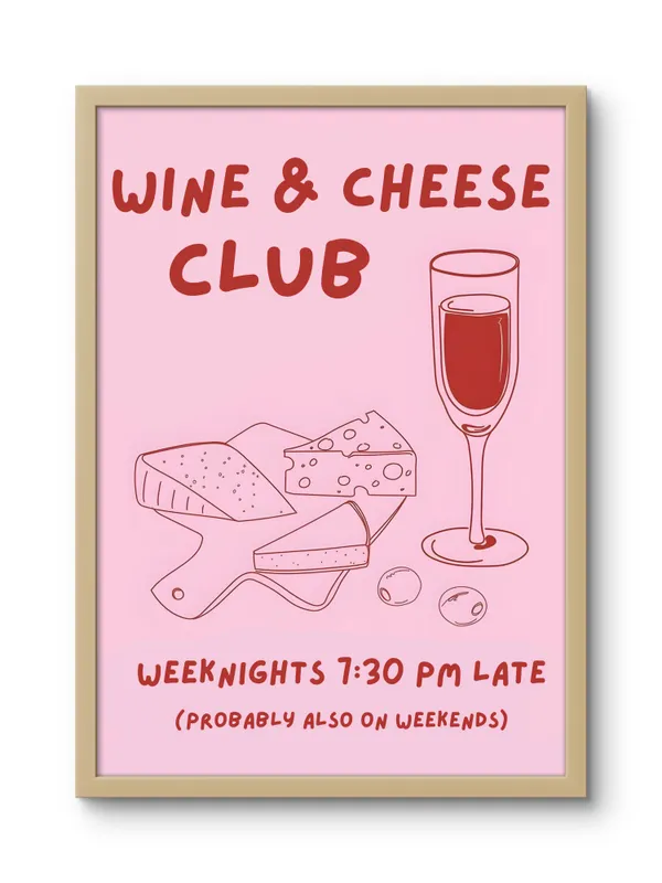 Wooden_Framed_Wine_&_Cheese_Club_Fibre_Art_|_For_Home_&_Office_Decor