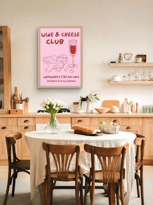 Wooden_Framed_Wine_&_Cheese_Club_Fibre_Art_|_For_Home_&_Office_Decor