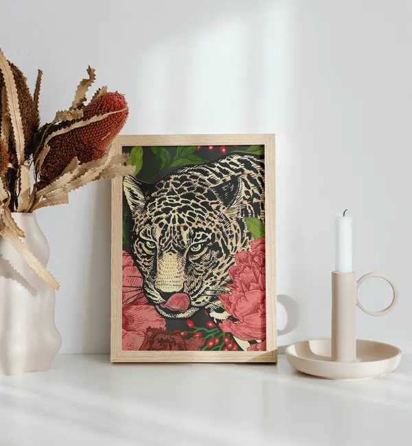 Wooden_Framed_Black_Leopard_Fibre_Art_|_For_Home_&_Office_Decor