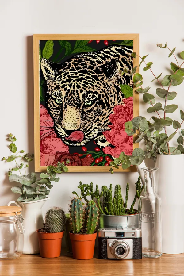Wooden_Framed_Black_Leopard_Fibre_Art_|_For_Home_&_Office_Decor