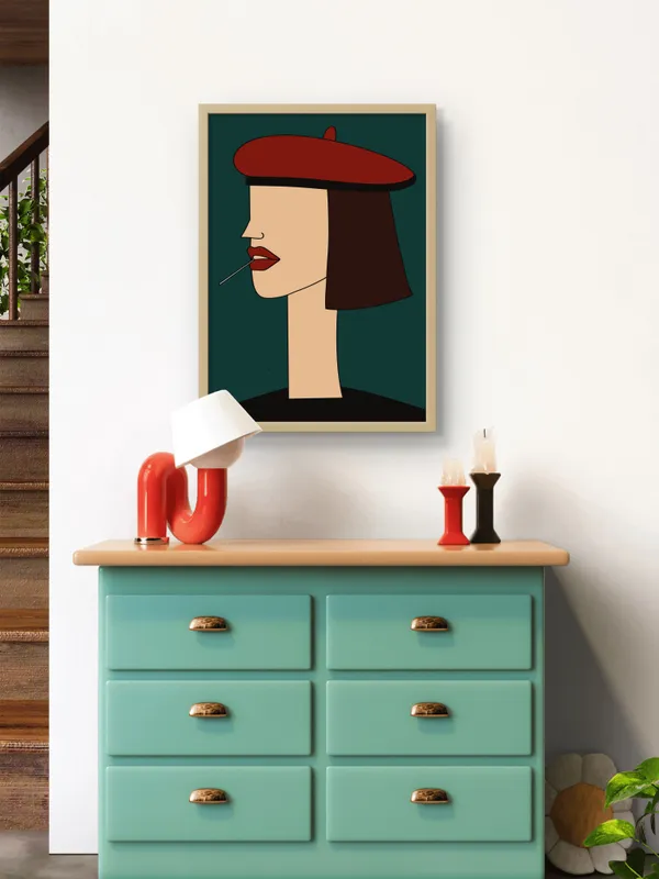 Wooden_Framed_Girl_Smoking_Fibre_Art_|_For_Home_&_Office_Decor