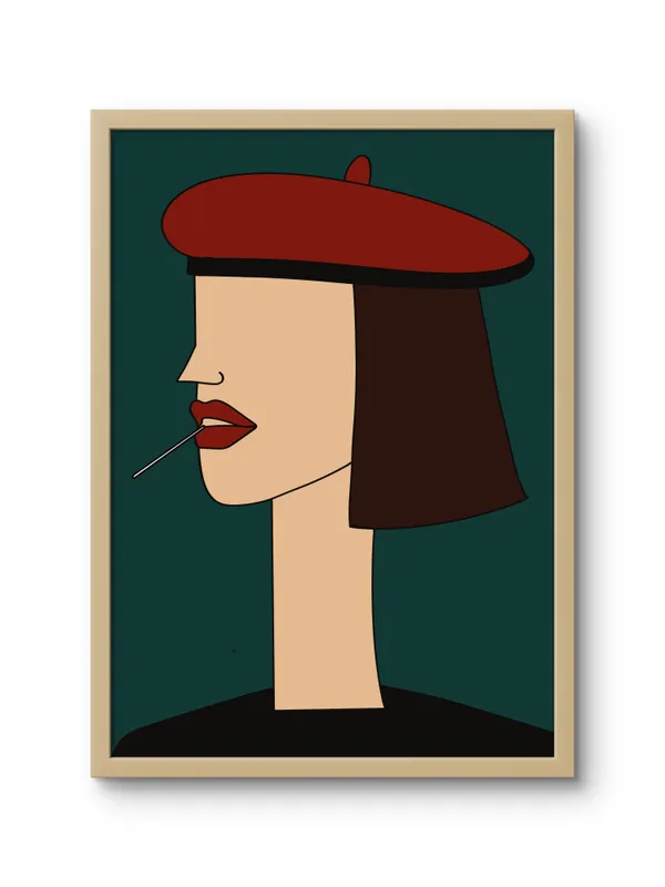 Wooden_Framed_Girl_Smoking_Fibre_Art_|_For_Home_&_Office_Decor