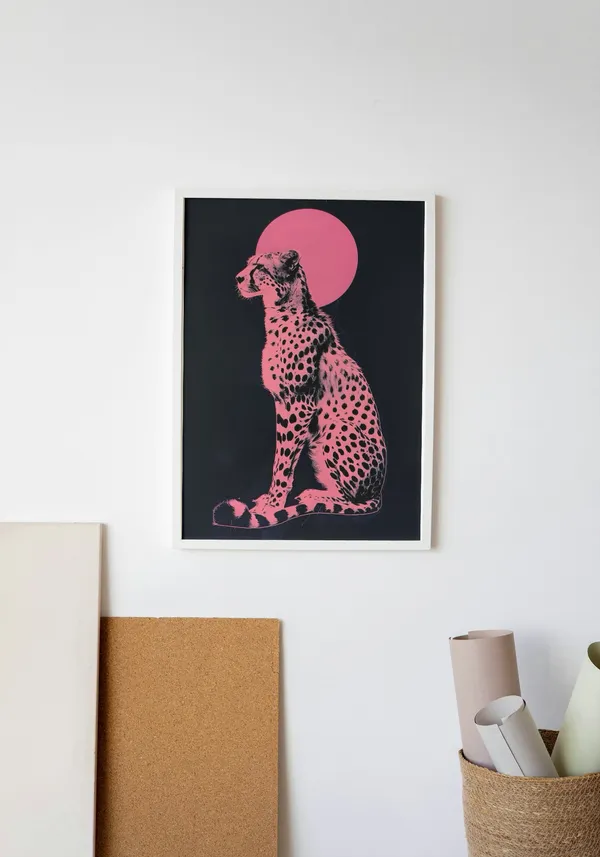 White_Framed_Pink_Leopard_Fibre_Art_|_For_Home_&_Office_Decor