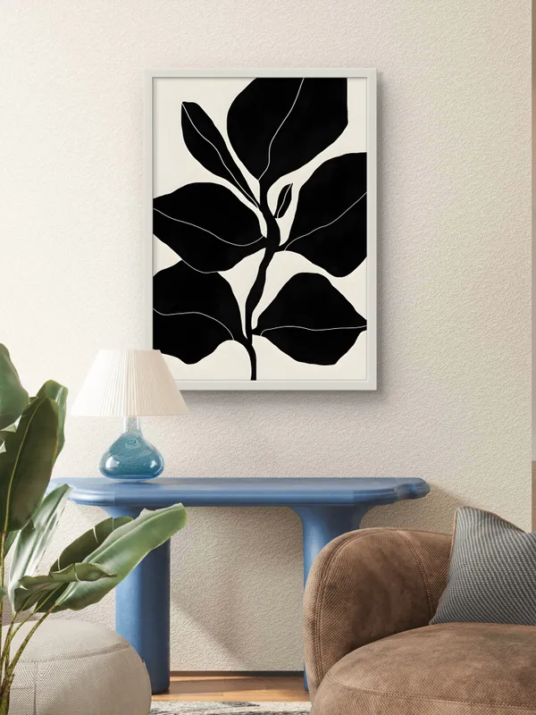 White_Framed_Big_Black_Leaves_Fibre_Art_|_For_Home_&_Office_Decor