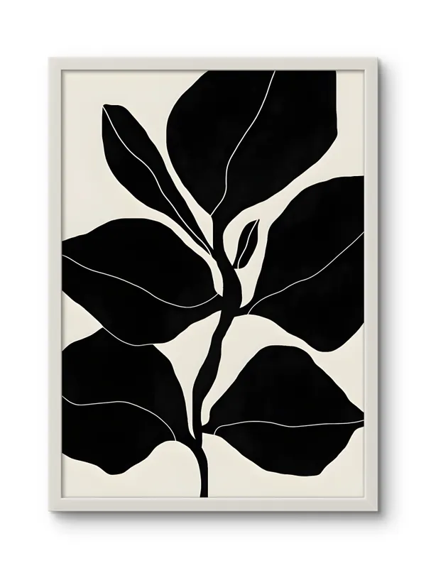 White_Framed_Big_Black_Leaves_Fibre_Art_|_For_Home_&_Office_Decor