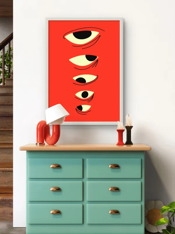 White_Framed_Stacked_Eyes_Fibre_Art_|_For_Home_&_Office_Decor