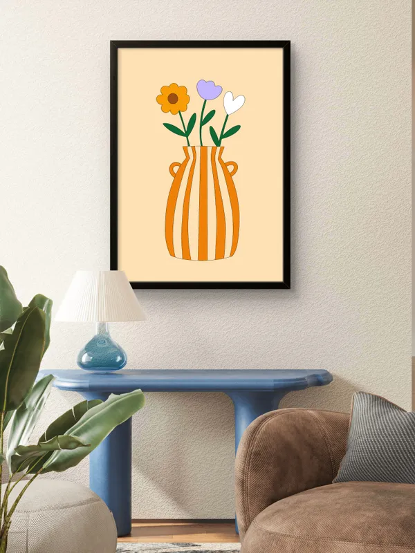 Black_Framed_Pink_Flower_Pot_Fibre_Art_|_For_Home_&_Office_Decor