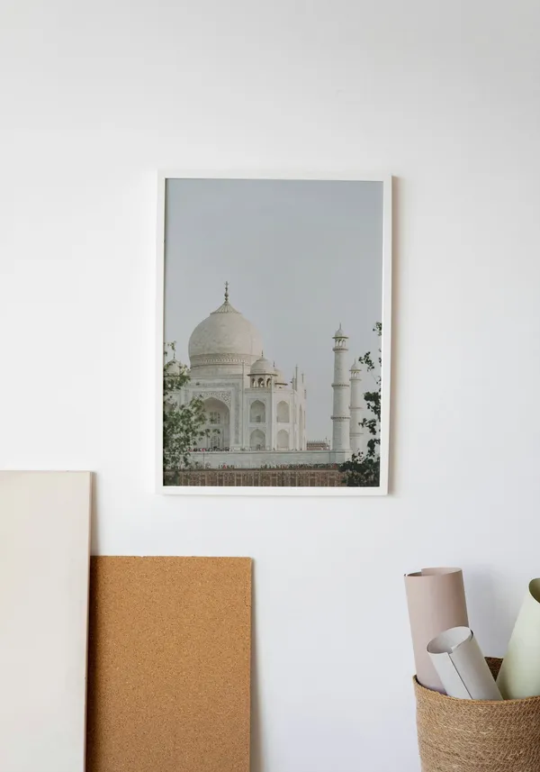 White_Framed_Glory_Of_Taj_Mahal_Fibre_Art_|_For_Home_&_Office_Decor
