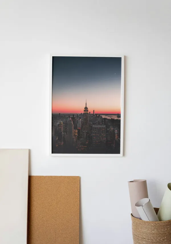 White_Framed_Nyc_Sunset_Fibre_Art_|_For_Home_&_Office_Decor