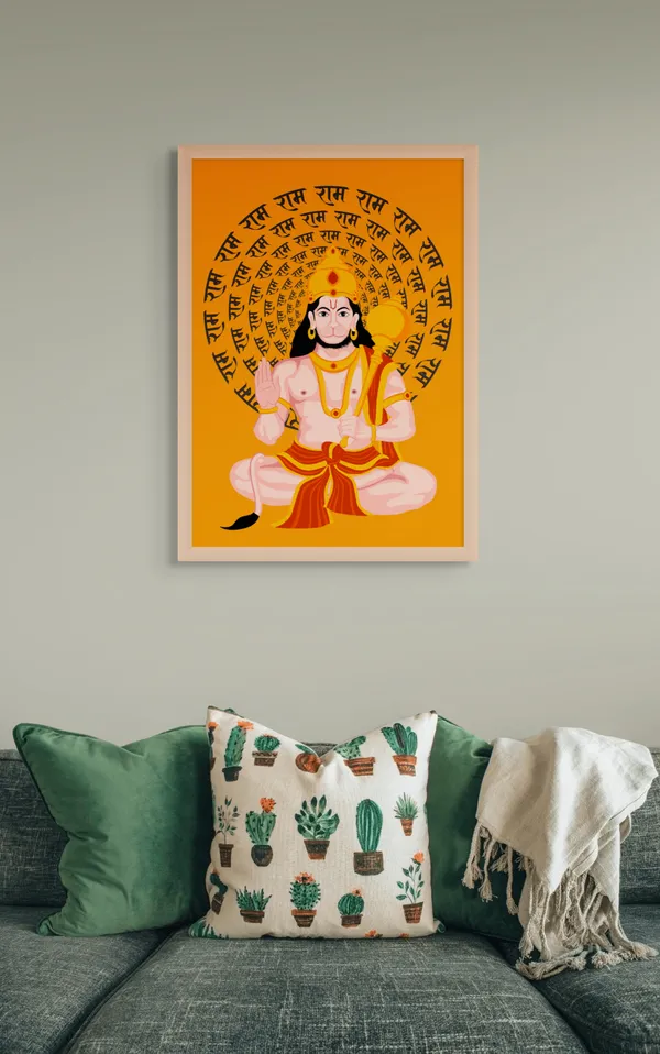 Wooden_Framed_Shrre_Hanuman_Fibre_Art_|_For_Home_&_Office_Decor