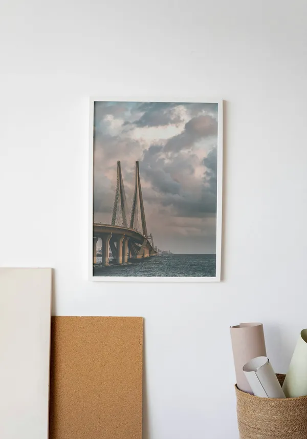 White_Framed_Bandra_Worli_Sea_Link_Fibre_Art_|_For_Home_&_Office_Decor