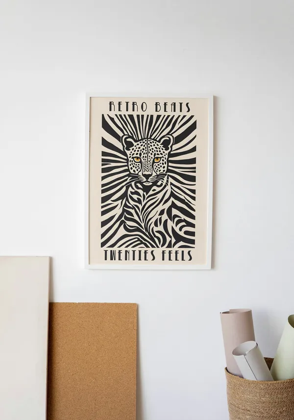 White_Framed_Striped_Leopard_Fibre_Art_|_For_Home_&_Office_Decor