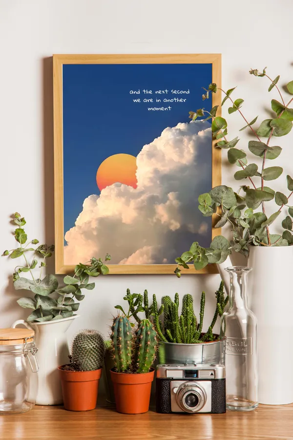 Wooden_Framed_Sun_Through_Clouds_Fibre_Art_|_For_Home_&_Office_Decor