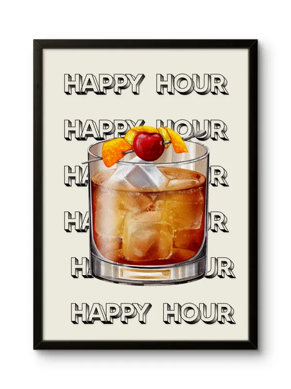 Black_Framed_Happy_Hour_Fibre_Art_|_For_Home_&_Office_Decor