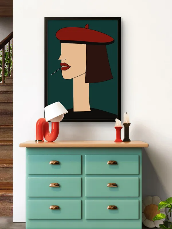Black_Framed_Girl_Smoking_Fibre_Art_|_For_Home_&_Office_Decor