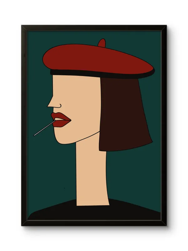 Black_Framed_Girl_Smoking_Fibre_Art_|_For_Home_&_Office_Decor