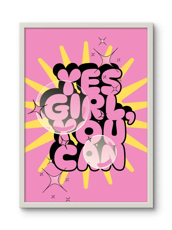 White_Framed_Yes_Girl_You_Can_Fibre_Art_|_For_Home_&_Office_Decor