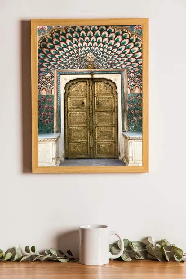 Wooden_Framed_Peacock_Gate_Fibre_Art_|_For_Home_&_Office_Decor