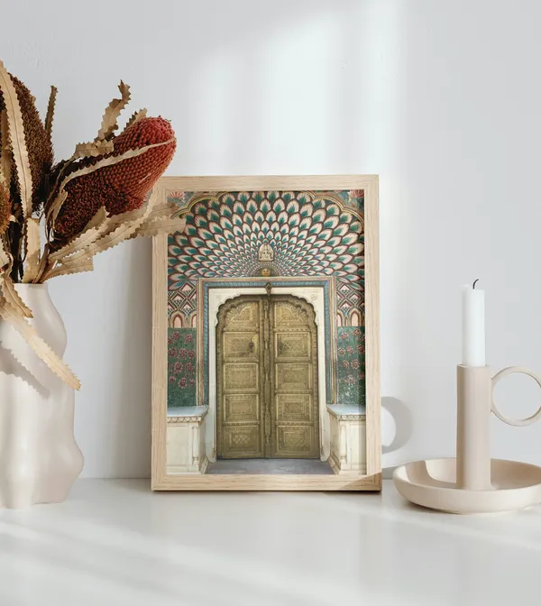 Wooden_Framed_Peacock_Gate_Fibre_Art_|_For_Home_&_Office_Decor