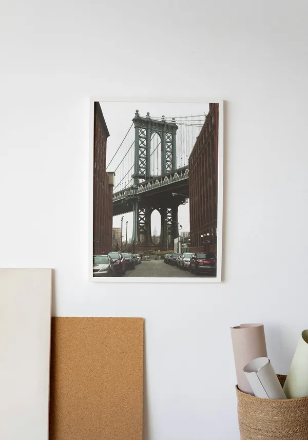 White_Framed_Nyc_Bridge_Fibre_Art_|_For_Home_&_Office_Decor