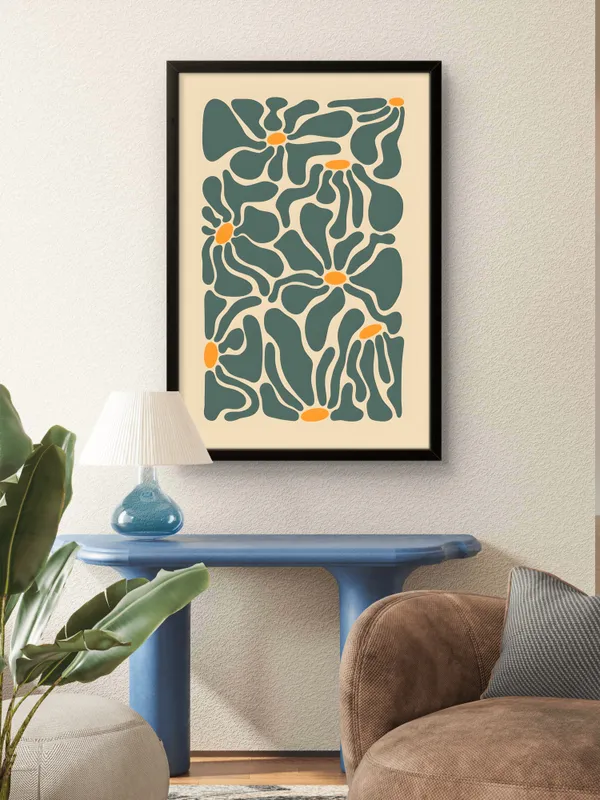Black_Framed_Green_Petals_Fibre_Art_|_For_Home_&_Office_Decor