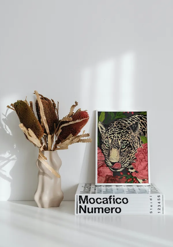 White_Framed_Black_Leopard_Fibre_Art_|_For_Home_&_Office_Decor