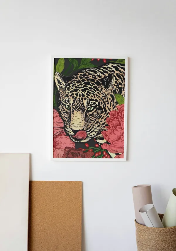 White_Framed_Black_Leopard_Fibre_Art_|_For_Home_&_Office_Decor